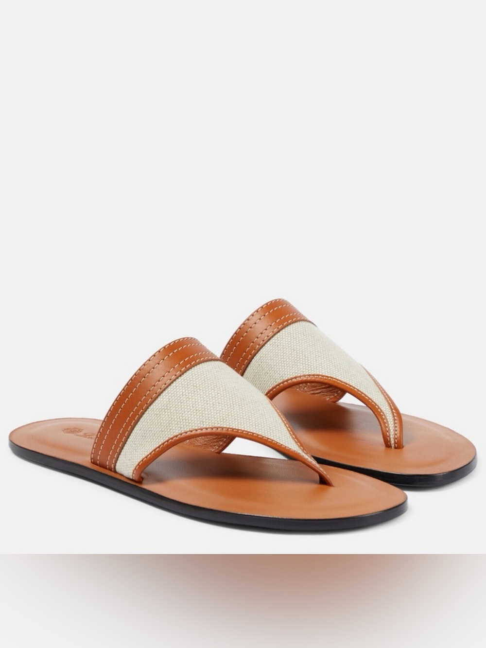 Loro Piana Tan & Cream Canvas-Trim Slide Sandals size EU 38.5
